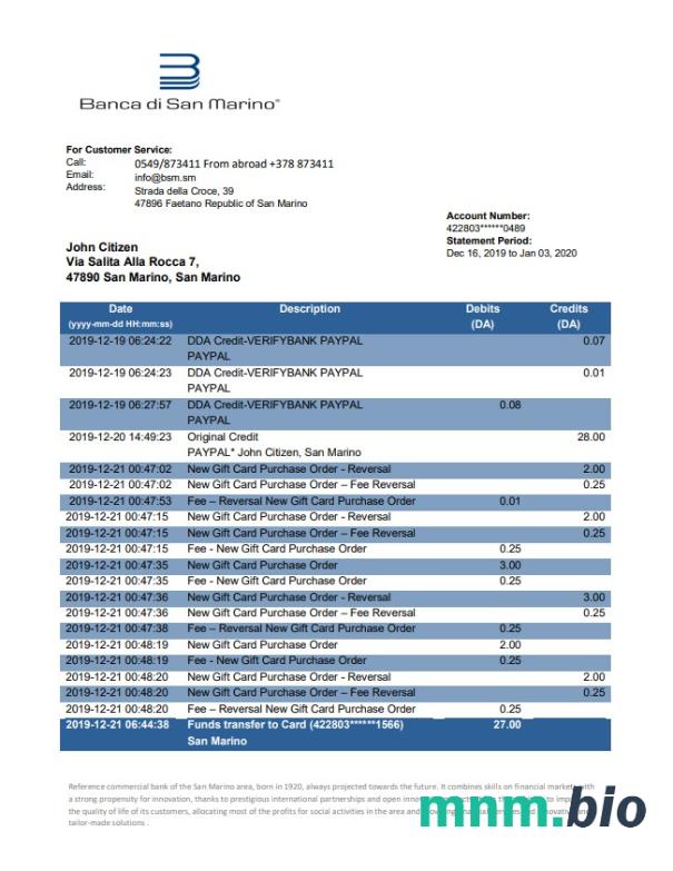 Szablon wyciągu bankowego San Marino Banca Agricole Commerciale w programie Word i PDF
